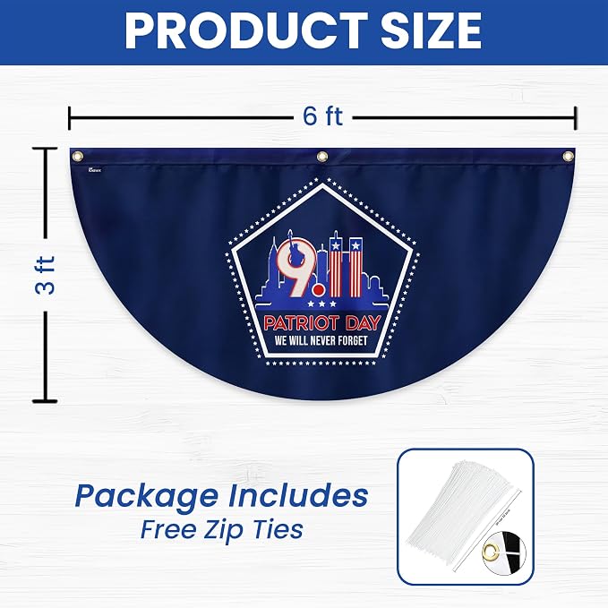 FLAGWIX American 9/11 Flag Patriot Day - Non-Pleated American Bunting Flags Outdoor 3x6 ft (Pack 1) - 911 Flag Patriotic Decorations, Outside Decorations for Yard, Patriotic Flags for Garden Decor