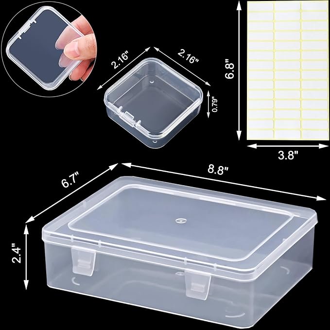 Bead Organizer Box, 90pcs Small Clear Plastic Storage Containers, Craft Storage Box Features Hinged Lid and Labels, Mini Boxes for Bracelets, Jewelry, Diamonds, Clay Beads, Screws, Seeds, Small Parts