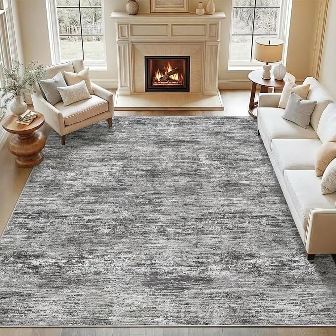 Garvee 10x13 Area Rugs for Living Room Solid Color Washable Rug, Light Grey | Non Slip Backing Non Shedding Low Pile Modern Neutral Stain Resistant Foldable Area Rug for Dining Room Bedroom Nursery