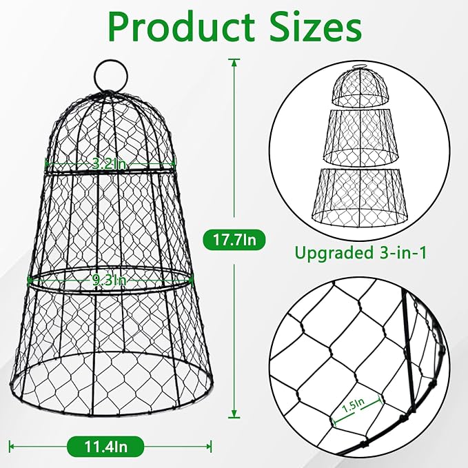 XMxoTxo 6 Packs 11.4" D x 17.7" H Garden Cloches for Plants,Upgraded Triple Combination,Rustproof Chicken Wire Cloches Flip-Top Design,Plant Protectors from Animals,Ideal for Outdoor Plant Protection