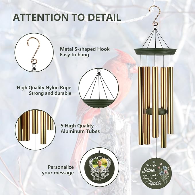 ASTARIN Personalized Wind Chimes in Memory of a Loved One, Bereavement Gifts for Loss of Father, Memorial Gifts Sympathy Deep Tone Wind Chimes for Outdoor, 30/36 inch Garden Decor(Produced in Texas)