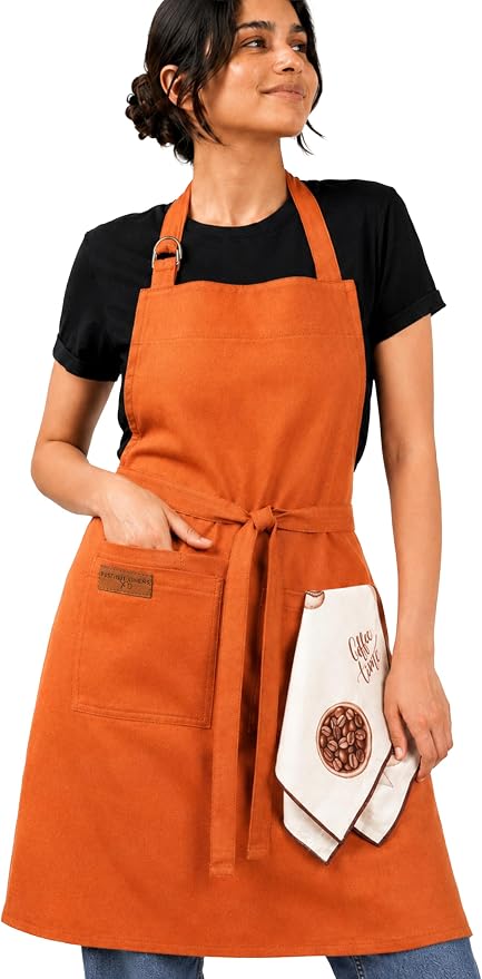 100% Cotton Kitchen Apron with 2 Pockets – Adjustable Chef Apron for Cooking Baking BBQ – Unisex Apron