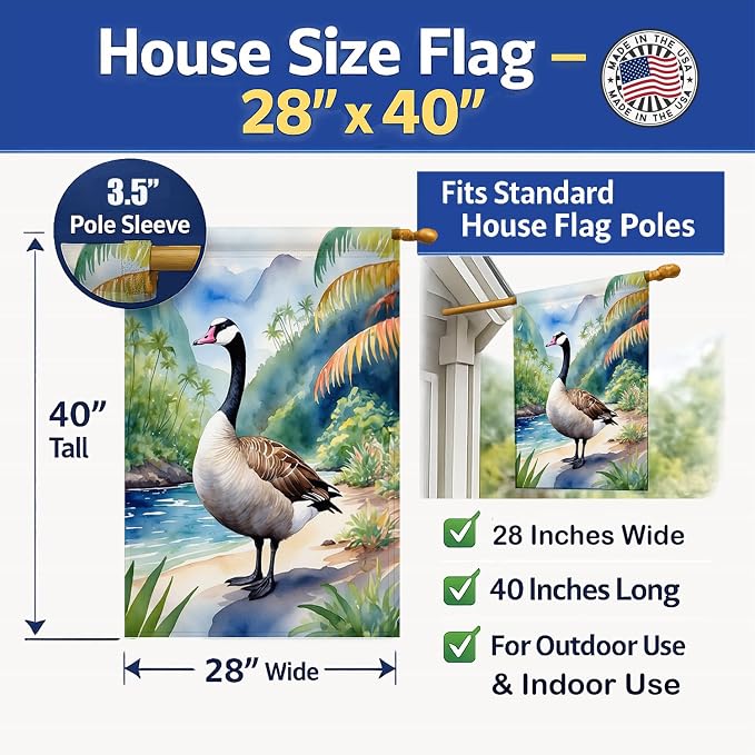 Caroline's Treasures Hawaii Hawaiian Goose House Flag Large Porch Sleeve Pole Decorative Outside Yard Banner Artwork Wall Hanging, Polyester, House Size, Multicolor