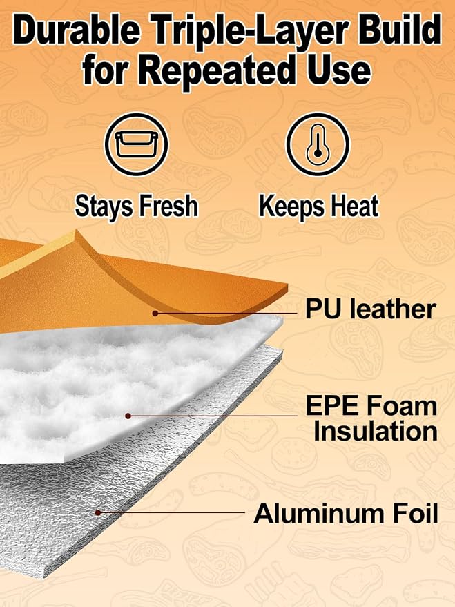 Apipi PU Leather BBQ Blanket for Resting Meat - 8.6" x 10" x16" Easy Clean Insulated Meat Resting Bag for BBQ Accessories, Grilling Father’s Day Gifts for Men
