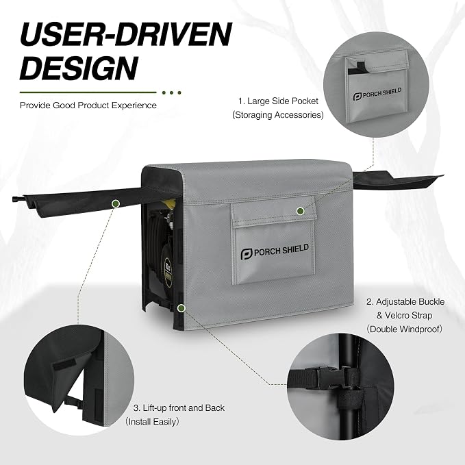 Porch Shield Waterproof Generator Cover - Heavy Duty Cover for Portable Generator 5000 to 10000 Watt (32L x 24 W x 24H inches, Black & Gray)