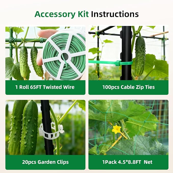 Cucumber Trellis for Raised Bed, U-Shape Garden Arch Metal Support for Climbing Plants, Metal Arch Plant Support Vegetables Trellis, Plant Support for Vine Outdoor(Black, 63*30*47inch(L*W*H))