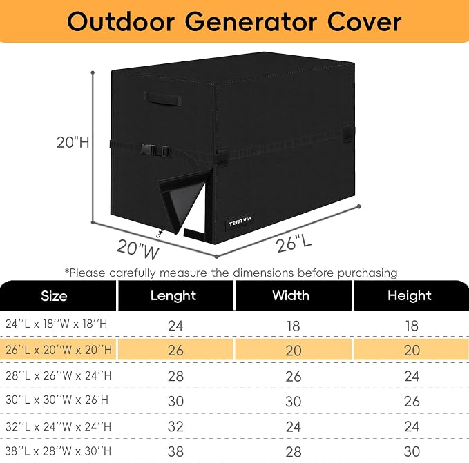 Waterproof Generator Cover,600D Heavy-Duty Oxford Fabric, Dustproof and Waterproof Protection for Generators (Upgrade, 26''Lx20''Wx20''H)