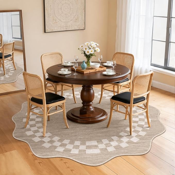 GarveeHome 6ft Scalloped Washable Round Rug for Living Room Bedroom | Modern Border Area Rug