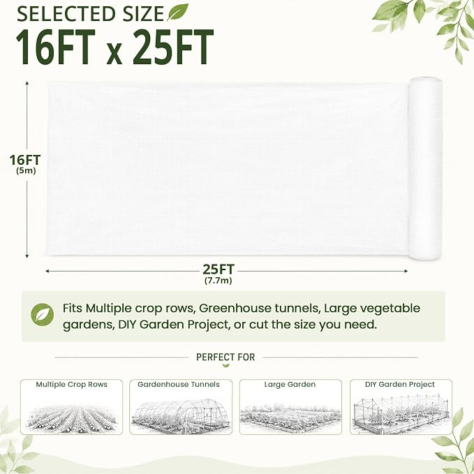 16x25Ft Garden Netting, Fine Mesh Insect Netting for Plant Protection | Mosquito Bug Bird Barrier Mesh Cover Insect Barrier for Raised Beds, Greenhouses Vegetables Fruits Flowers Raised Bed