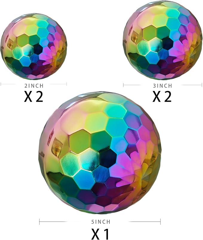 304 Stainless Steel Gazing Ball Sculptures Diamond Ball Decoration Mirror Hollow Decor Ball Reflective Garden Sphere Hollow Metal Ball Ornament Statues Gazing Globe for Home Garden (Rainbow 5Pack)