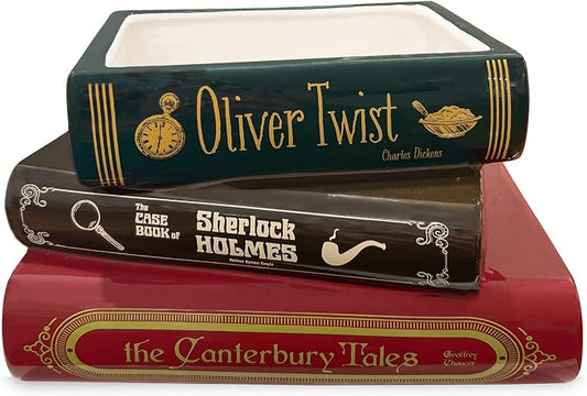 Steel Mill & Co Original Small Book-Shaped Decorative Planter, Ceramic Planter for Home Decor, Bookshelf Decor, or Father's Day (Oliver Twist/Sherlock Holmes/The Canterbury Tales)