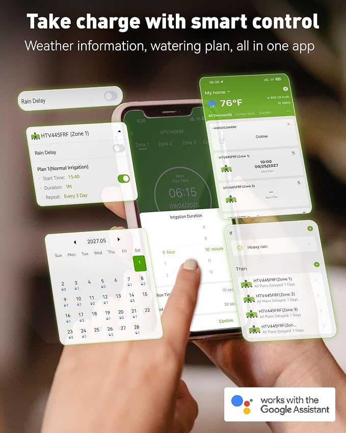 RAINPOINT WiFi 4 Zone Smart Sprinkler Timer, Outdoor Garden Hose Water Timer with Solid Brass Inlet & Outlet, Custom Irrigation Programs via App, Voice Control