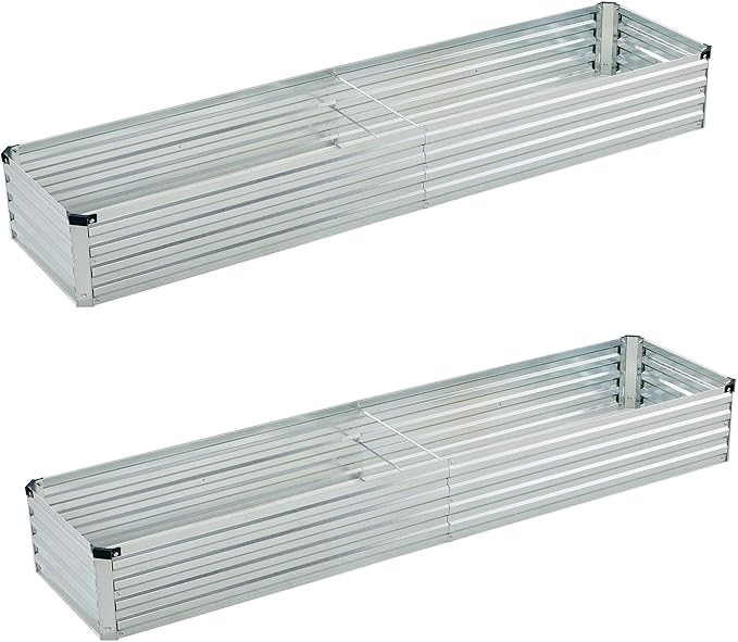 Foxlang 8x2x1ft(2 Pack) Galvanized Raised Garden Bed,Outdoor Planter Box Metal Patio Kit Planting Bed for Vegetables Flowers Herb,Silver