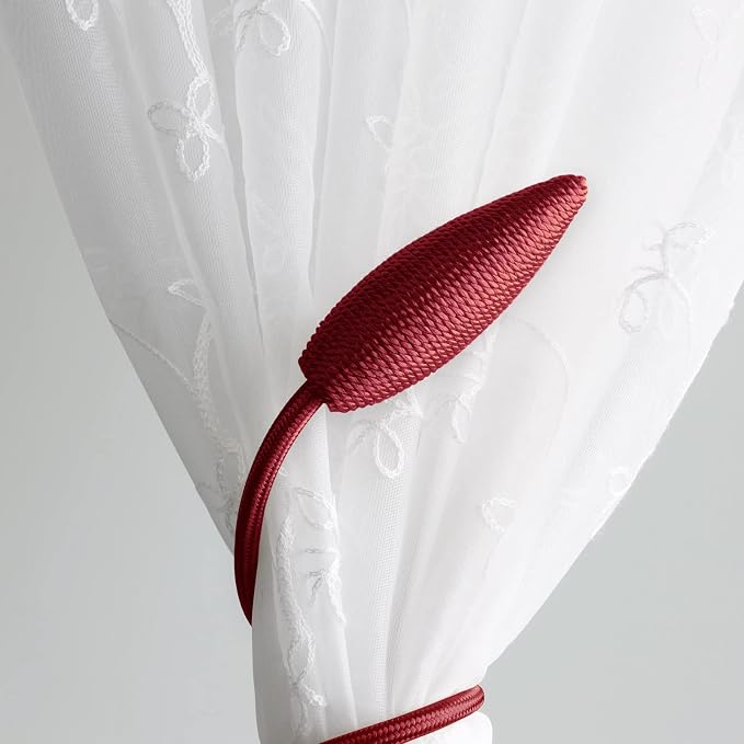 Valea Home 2 Pieces Christmas Curtain Tiebacks Clips Creative Window Drape Twist Tie Backs European Style Custom Made Curtain Holders Decorative Draperies Holdbacks, Burgundy