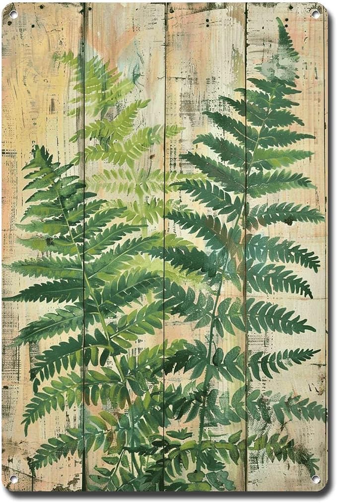 Metal Sign Tin Sign Vintage Wall Art Antique Botanical Fern Tin Sign for Rustic Wall Art Nature Inspired Spaces and Timeless Elegance Metal Sign for Pub 12×16 Inches