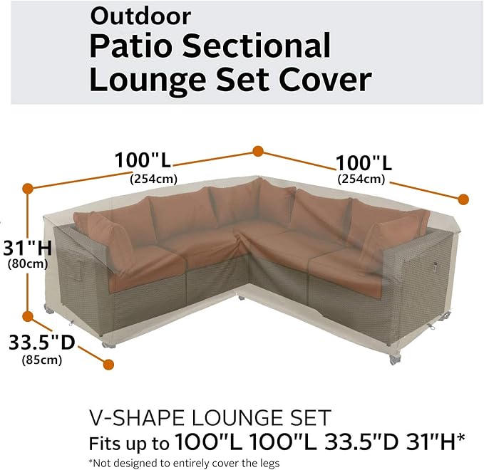 Heavy Duty Outdoor Sectional Sofa Cover - 100"X100" Waterproof 600D Patio Couch Cover for V-Shaped Lawn Patio Furniture