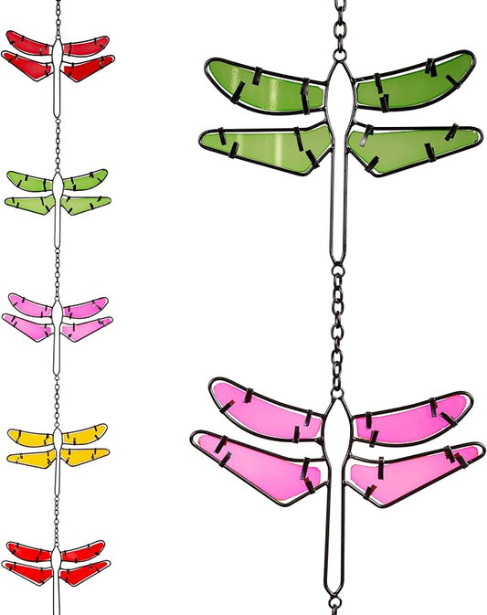 Evergreen Garden Dragonfly Stained Glass Metal Rain Chains for Gutters | 6 Ft. Rain Catcher Chain Replacement Downspout | Decorative Rain Chains for Outside Garden Balcony Porch