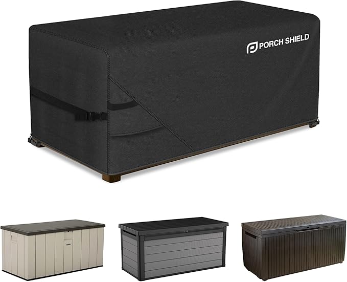 Porch Shield Patio Deck Box Storage Cover - 600D Outdoor Waterproof Cover for 90-116 Gallon Box Tear Resistant Rectangular Fire Pit Table Covers 50 x 25 x 24 inch Black