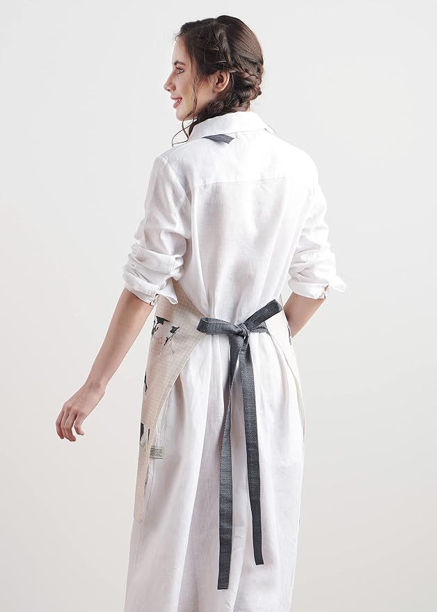 Maison d' Hermine Aprons for women with Pocket 100% Cotton (27.50"x31.50") | Adjustable Neck Strap & long ties Apron Men Chef Wedding Cooking Gardening Server Maid