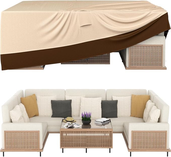 Patio Furniture Covers, Outdoor Furniture Cover Waterproof, General Purpose, Outside Table and Chair Covers, Heavy Duty 600D (102 Inch L x 74 Inch W x 27.5 Inch H)-Brown