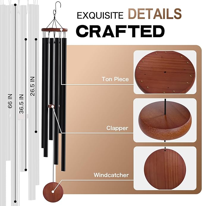 66" Extra Large Wind Chimes for Outside Deep Tone, Unique Outdoor Relaxing Melody Wind Chime with 6 Thickened Aluminum, Big Huge Long Windchimes for Outside for Outdoors as A Gift for Mom(Black)