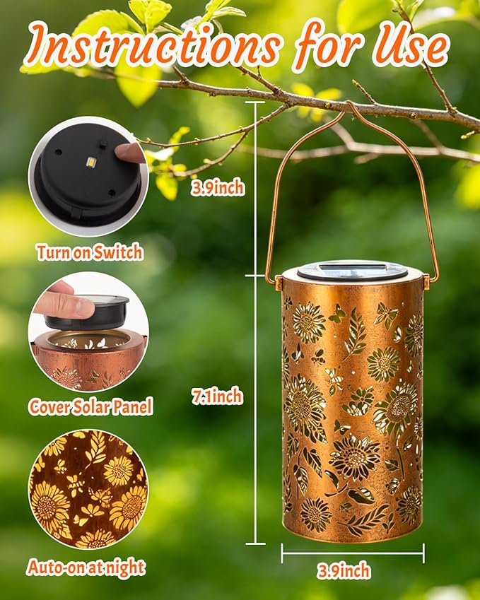 ANYTALK Birthday Gifts for Women Mom Grandma, Sunflower Solar Lanterns Outdoor Waterproof, Hanging Solar Lights for Yard, Patio, Porch, Garden Decor