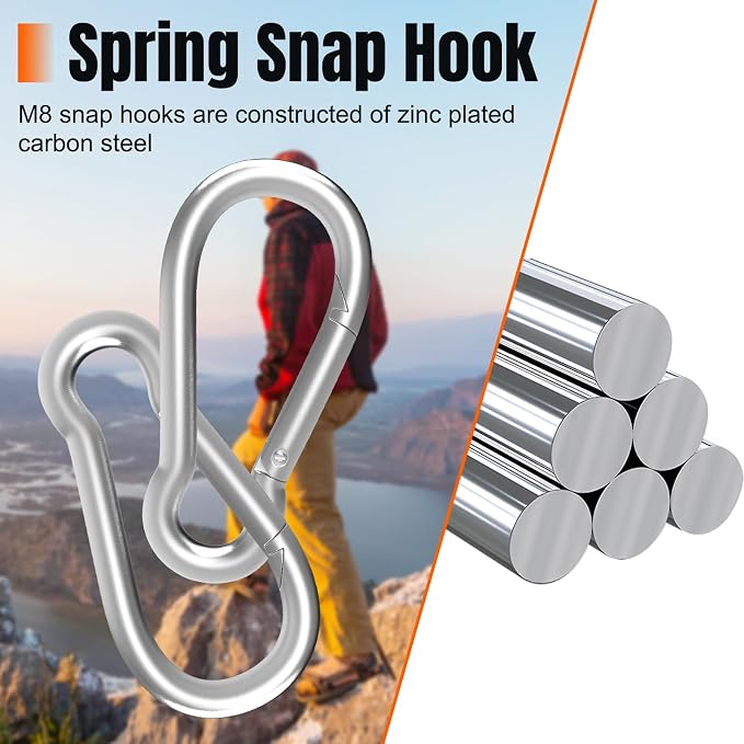 Heavy-Duty Carabiner Clip 1.57"–5.5", Black/Silver Spring Snap Hook, Quick Link Keychain Clip for Keys, Swing Set, Camping, Fishing, Hiking & Traveling (120–1350 lbs)