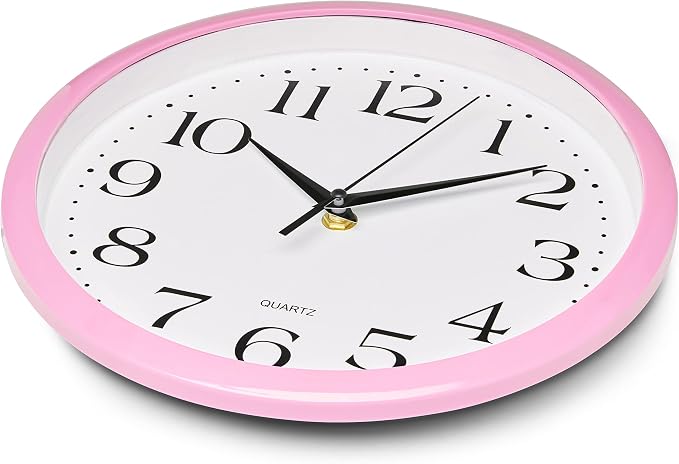 Bernhard Products Light Pink Wall Clock Silent Non Ticking - 10 Inch Quality Quartz Battery Operated Round Easy to Read Home/Kitchen/Office/Classroom/School Clock