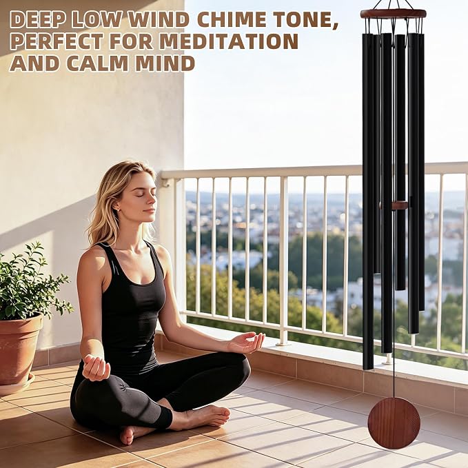 66" Extra Large Wind Chimes for Outside Deep Tone, Unique Outdoor Relaxing Melody Wind Chime with 6 Thickened Aluminum, Big Huge Long Windchimes for Outside for Outdoors as A Gift for Mom(Black)