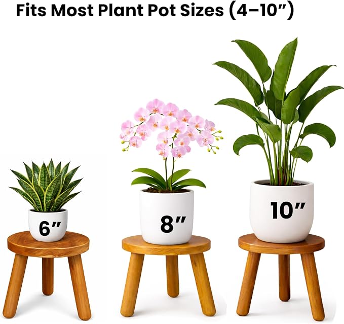 Plant Stool Indoor, Teak Stool for Plants, Bathroom Side Table, Mid-Century Style(12" Tall)