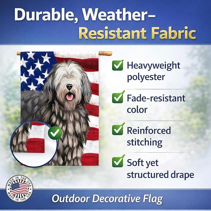 Caroline's Treasures CK6430CHF Bergamasco American Flag House Flag Large Porch Sleeve Pole Decorative Outside Yard Banner Artwork Wall Hanging, Polyester, House Size, Multicolor