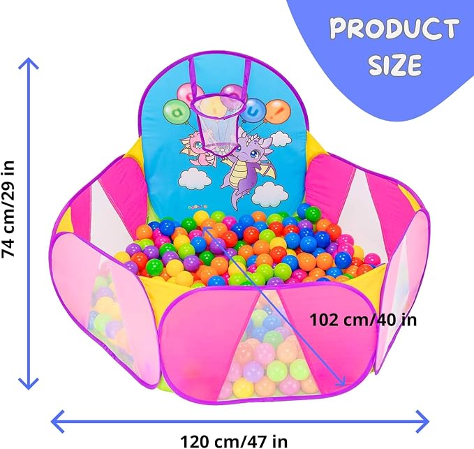 Ball Pit for Toddlers | Kids Ball Pit | Ball Pool for Babies | Piscina de Pelotas para Bebes | Playpen with Basketball Hoop and Zipper Storage Bag, 4 Ft/120CM F : Balls NOT Included