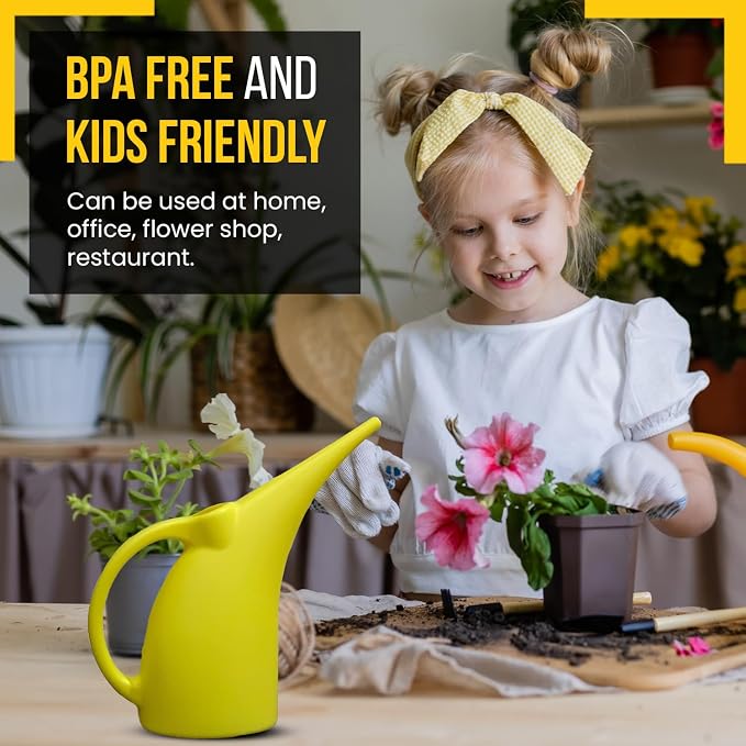 KP KOOL PRODUCTS Watering Can 1/2 Gallon - Small Watering Can for Indoor Plants - Outdoor Watering Can - Yellow Plant Waterer - Plastic Watering Can for Garden - 1 Pack