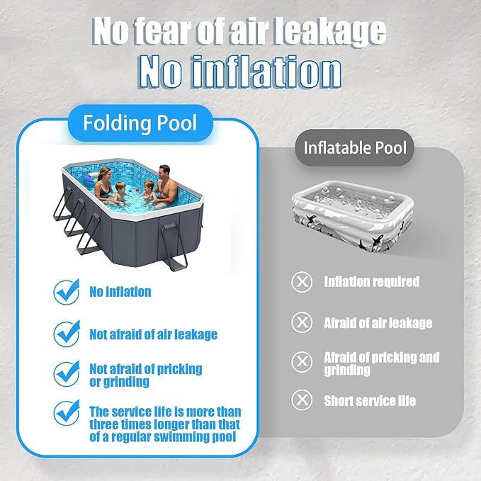 Jessie Foldable Pool for Kids and Adults Non InflatableFrame Outdoor Swimming Pool Blue Kiddie Pools Thickened Support Dog Above Ground Garden Backyard (102.36 in)