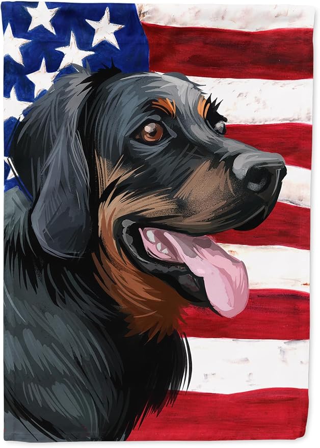 Caroline's Treasures CK6653CHF Polish Hunting Dog American Flag House Flag Large Porch Sleeve Pole Decorative Outside Yard Banner Artwork Wall Hanging, Polyester, House Size, Multicolor