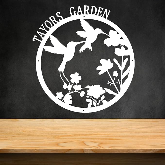 CFC0121315 Hummingbird Garden Sign, Sign to Personalize, Large for Vegetable Garden She Shed, Customized Name Wall Art for Outdoor Decor, Plaque for Mom Grandma，Exclusive garden logo