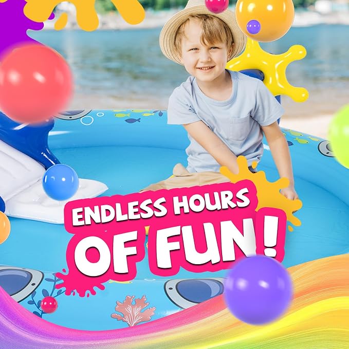 DIMAR GARDEN Inflatable Kids Swimming Pool Water Slide, Round Spray Pool Play Center, Blue