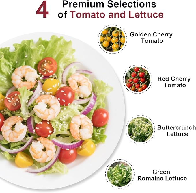 Spring Mix Salad Seed Pod Kit for AeroGarden, idoo, Ahopegarden, MUFGA with Red Cherry Tomato, Golden Cherry Tomato, Buttercrunch Lettuce, and Green Romaine Lettuce - Compatible with All Garden(7-Pod)