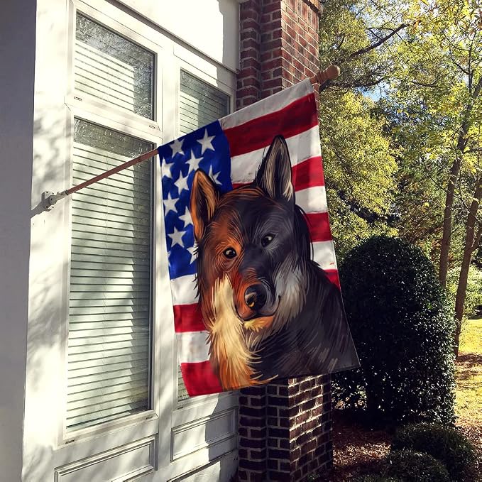 Caroline's Treasures CK6706CHF Shikoku Dog American Flag House Flag Large Porch Sleeve Pole Decorative Outside Yard Banner Artwork Wall Hanging, Polyester, House Size, Multicolor