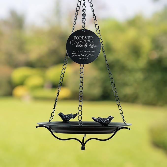 Personalized Memorial Bird Bath, Forever in Our Hearts Outdoor Home and Garden Decor, Custom Memorial Gifts, Hanging Sympathy Birdbath, in Memory of Bereavement Bird Bath Gift