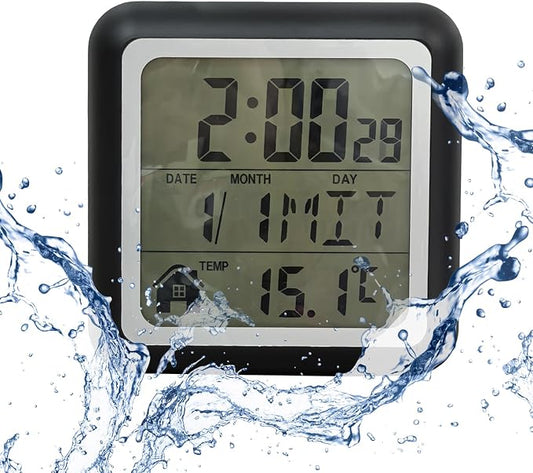 Digital Bathroom Shower Wall Clock, Indoor Waterproof Clock with Suction Cup, Plastic Frame, Flexible Choice for Hanging Or Standing, Modern Silent Kitchen Small LCD Screen Clock