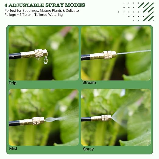 A ANLEOLIFE 50FT Drip Irrigation Kit for Patio, Potted Plants, 360° Bendable Copper Nozzles, Quick-Connect 1/4" Tubing for Container Gardens, Micro Drip with Adjustable Water Flow (Timer Not Included)