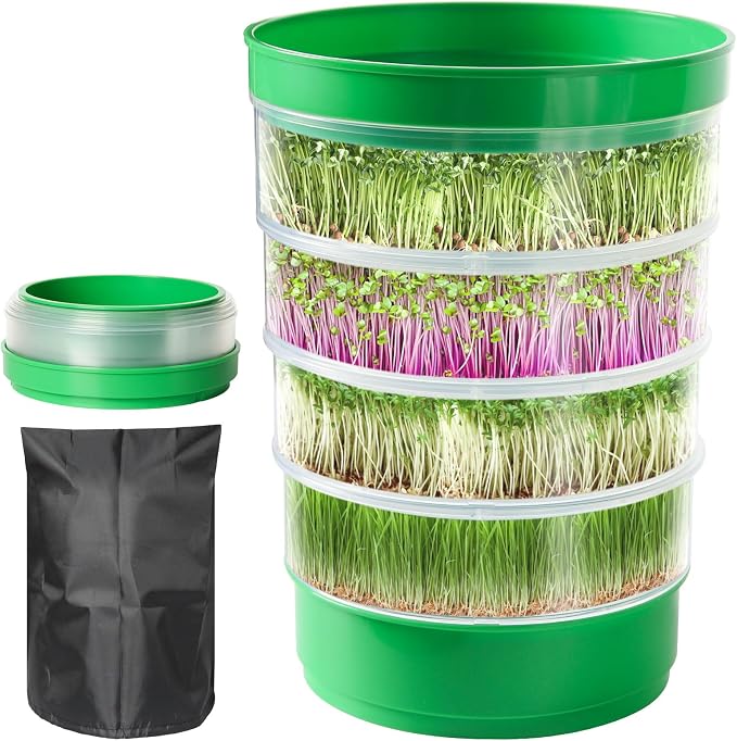 AOMGD 4-Tier Microgreens Growing Seed Sprouting Tray | Indoor Soil-Free System, BPA Free Seed Germination Kit, For Salad Greens, Alfalfa & Broccoli