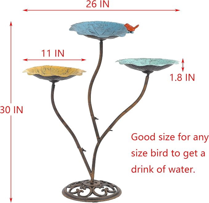 Cast Iron Pedestal Bird Bath Feeder Combo for Outside, Heavy Duty Outdoor Bird Bath/Feeder for Wildlife, Stable and Easy to Clean Birdbath