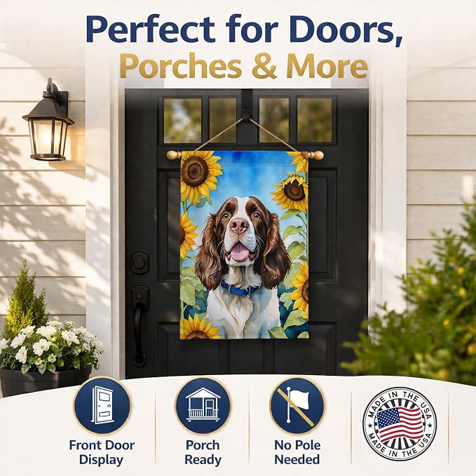 Caroline's Treasures DAC6076CHF English Springer Spaniel in Sunflowers House Flag Large Porch Sleeve Pole Decorative Outside Yard Banner Artwork Wall Hanging, Polyester, House Size, Multicolor