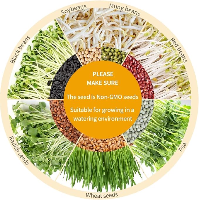Bean Sprouts Machine, Seed Sprouter Kits, LED Display Time, Intelligent Automatic Bean Sprouts Maker, 3 Layers Function Large Capacity Seed Grow, Also for Radish, Alfalfa, Wheatgrass, Broccoli Sprouts