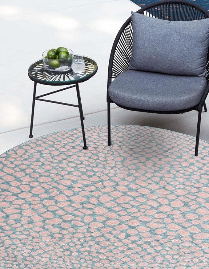Unique Loom Jill Zarin Jill Zarin Outdoor Collection Area Rug - Cape Town (13' Round, Pink and Aqua/Light Blue)