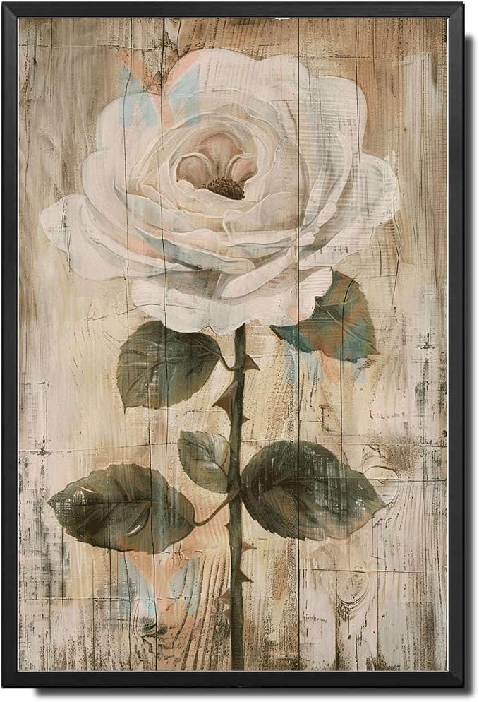 Metal Sign Tin Sign Vintage Antique Rose Wall Art Tin Sign for Vintage Aesthetics Distressed Wood Surfaces and Rustic Eleganc Bar Signs for Home Decor for Room 8×12 Inches with Metal Frame