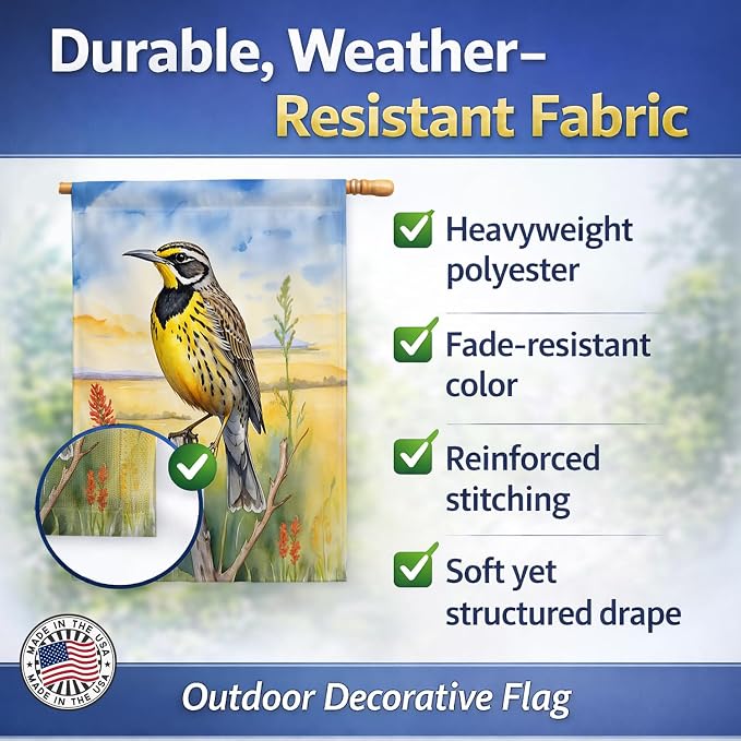 Caroline's Treasures Kansas Western Meadowlark House Flag Large Porch Sleeve Pole Decorative Outside Yard Banner Artwork Wall Hanging, Polyester, House Size, Multicolor