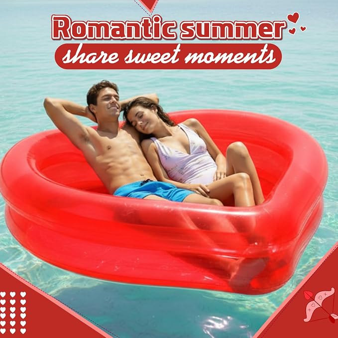 Skylety 70.9" x 65" x 15.8" Giant Heart Inflatable Swimming Pool, Year-Round Fun for Ball Pits, Fits 2-3 Adults with Patches, Swimming Pools, a Summer Pool Party and The Beach Date Night(Red)